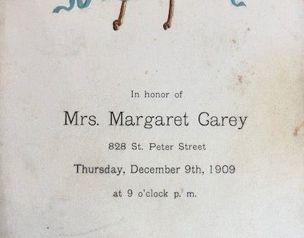 Menu in Honor of Mrs. Margaret Carey Hot on Sale