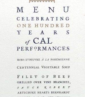 Chez Panisse. Menu Celebrating One Hundred Years of Cal Performances Online Sale