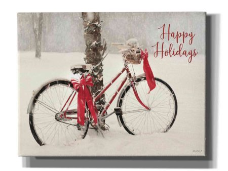 Happy Holidays Snowy Bike  by Lori Deiter, Canvas Wall Art For Sale