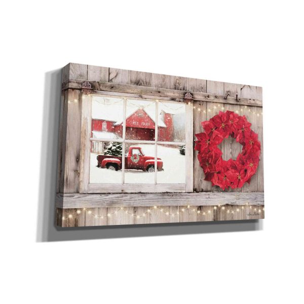 Poinsettia Wreath Window View  by Lori Deiter, Canvas Wall Art For Sale