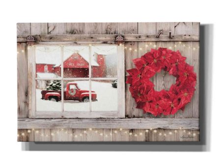 Poinsettia Wreath Window View  by Lori Deiter, Canvas Wall Art For Sale